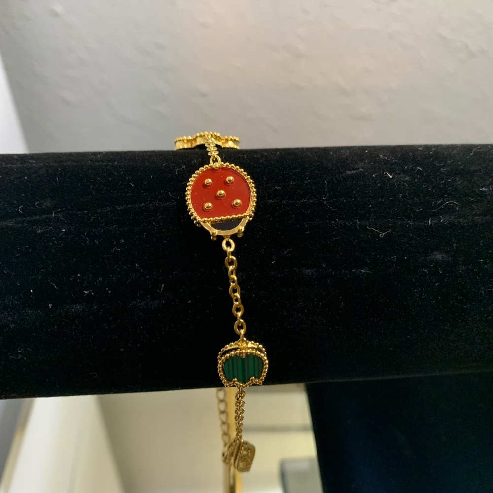 Gold Multi-Color Clover & Ladybug Charm Bracelet - Women Jewelry - Picture 3 of 5
